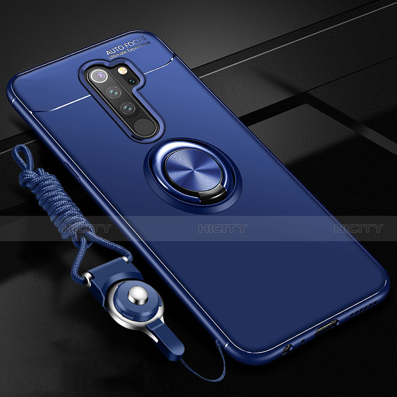 Coque Ultra Fine Silicone Souple Housse Etui avec Support Bague Anneau Aimante Magnetique A01 pour Xiaomi Redmi Note 8 Pro Bleu Plus