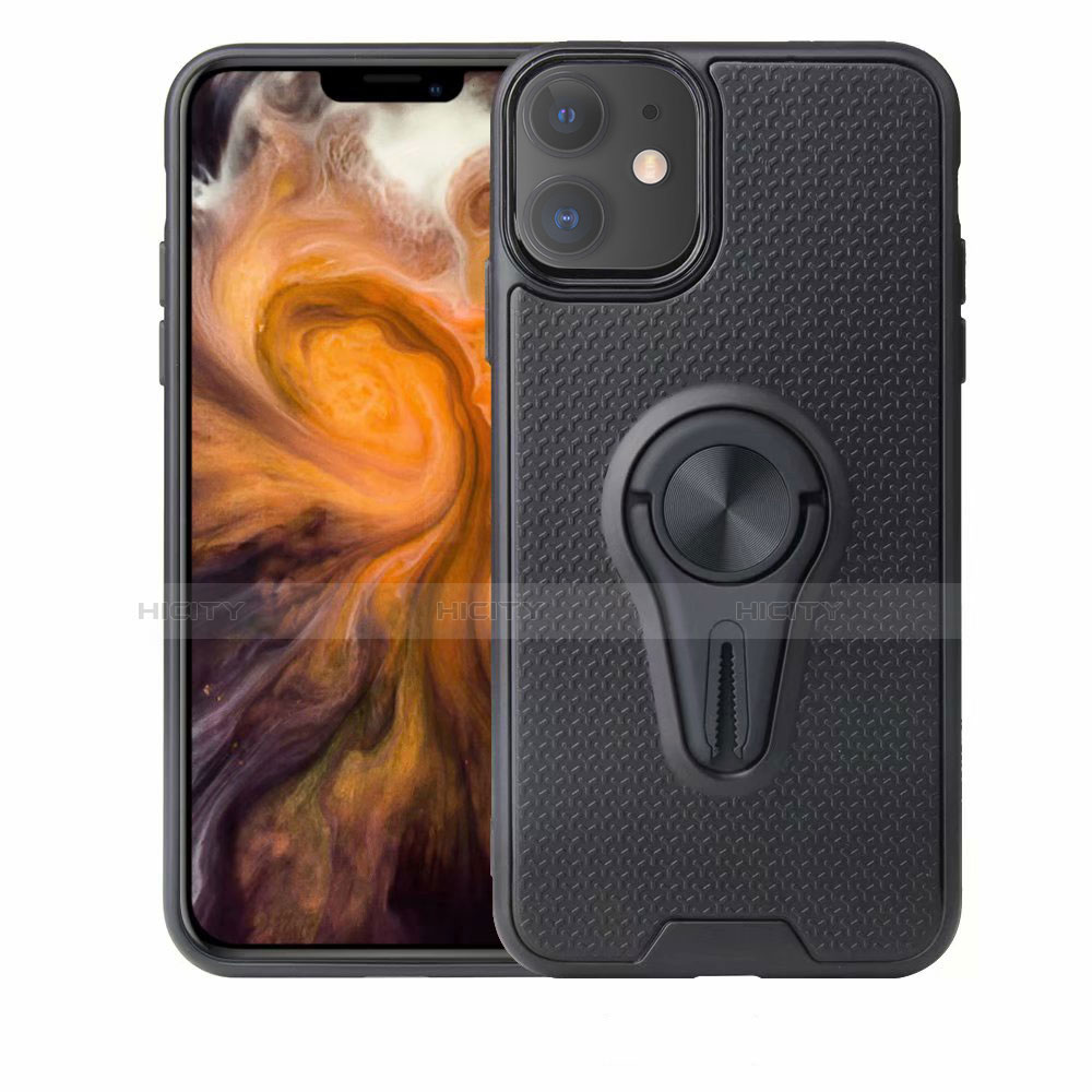 Coque Ultra Fine Silicone Souple Housse Etui avec Support Bague Anneau Aimante Magnetique A02 pour Apple iPhone 11 Noir Plus