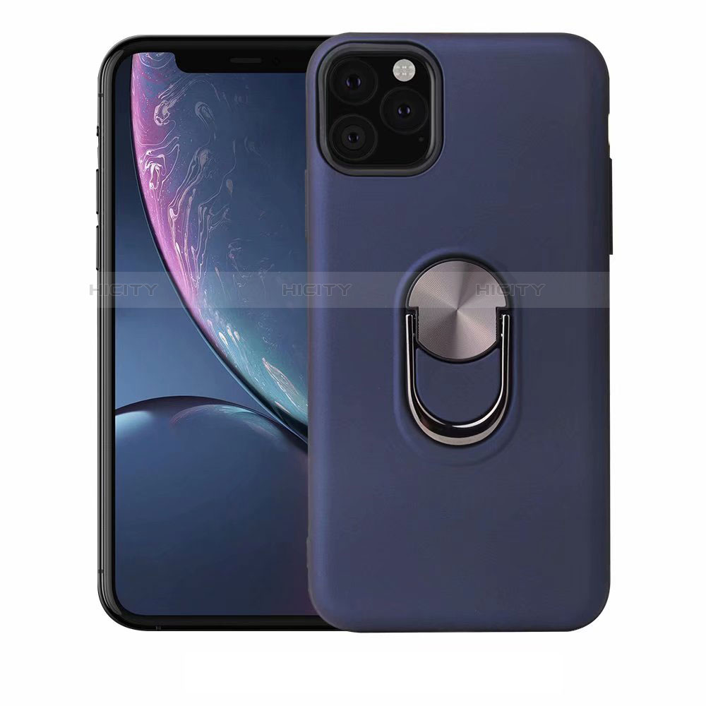 Coque Ultra Fine Silicone Souple Housse Etui avec Support Bague Anneau Aimante Magnetique A02 pour Apple iPhone 11 Pro Bleu Plus