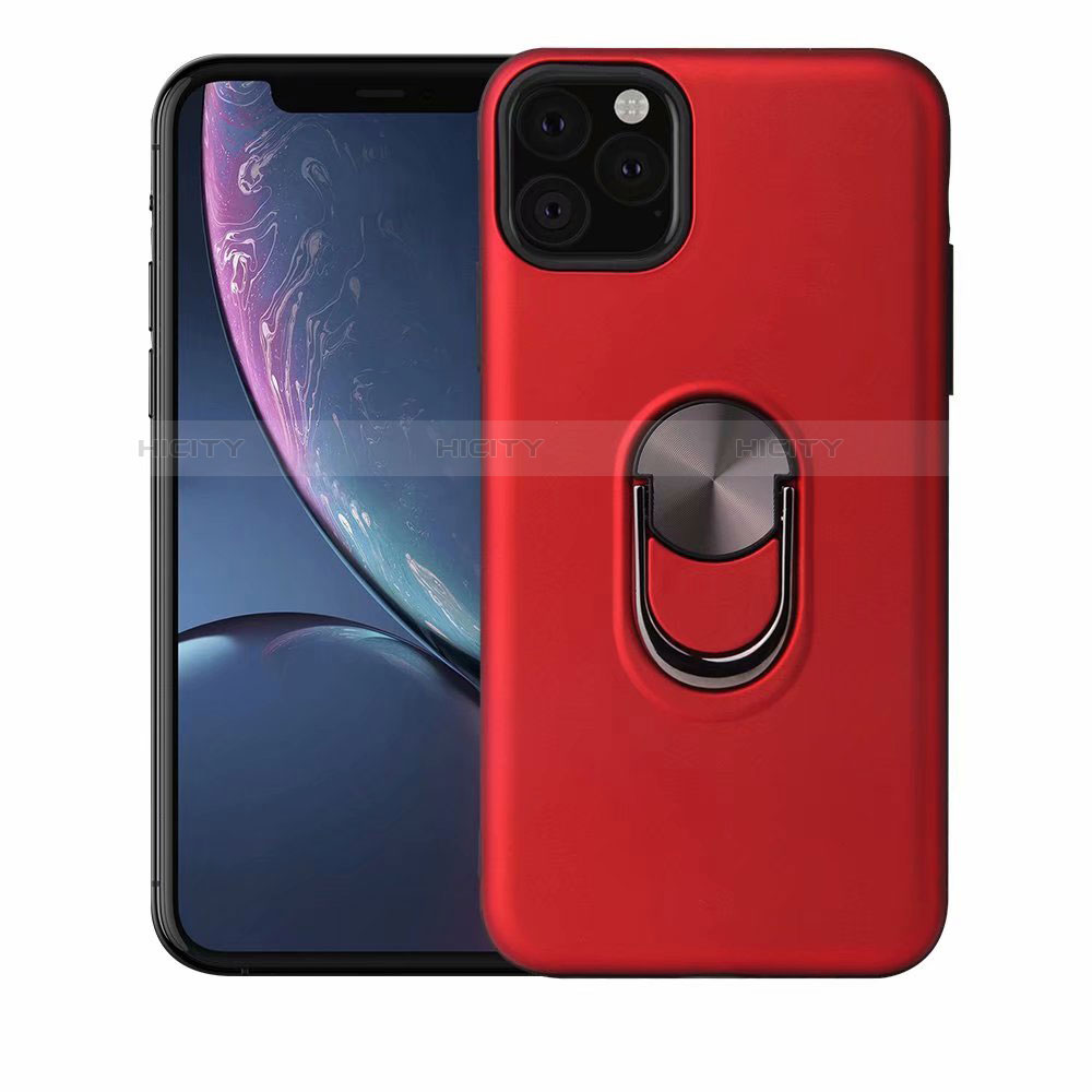 Coque Ultra Fine Silicone Souple Housse Etui avec Support Bague Anneau Aimante Magnetique A02 pour Apple iPhone 11 Pro Rouge Plus