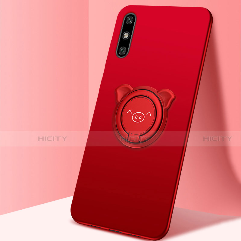 Coque Ultra Fine Silicone Souple Housse Etui avec Support Bague Anneau Aimante Magnetique A02 pour Huawei Enjoy 10e Rouge Plus