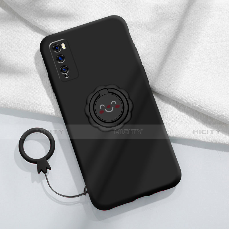 Coque Ultra Fine Silicone Souple Housse Etui avec Support Bague Anneau Aimante Magnetique A02 pour Huawei Enjoy 20 Pro 5G Noir Plus