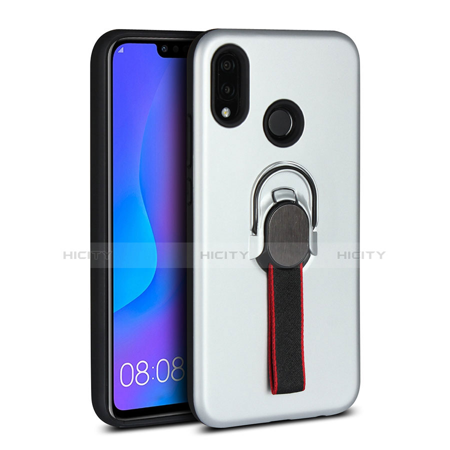 Coque Ultra Fine Silicone Souple Housse Etui avec Support Bague Anneau Aimante Magnetique A02 pour Huawei Nova 3e Blanc Plus