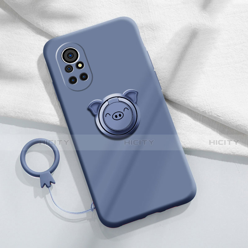 Coque Ultra Fine Silicone Souple Housse Etui avec Support Bague Anneau Aimante Magnetique A02 pour Huawei Nova 8 Pro 5G Gris Lavende Plus