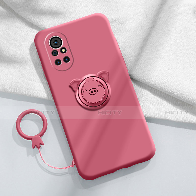 Coque Ultra Fine Silicone Souple Housse Etui avec Support Bague Anneau Aimante Magnetique A02 pour Huawei Nova 8 Pro 5G Vin Rouge Plus