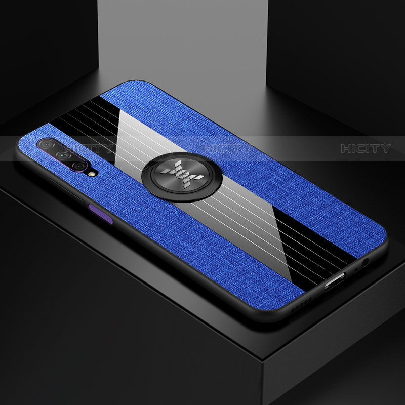 Coque Ultra Fine Silicone Souple Housse Etui avec Support Bague Anneau Aimante Magnetique A02 pour Huawei P Smart Pro (2019) Bleu Plus