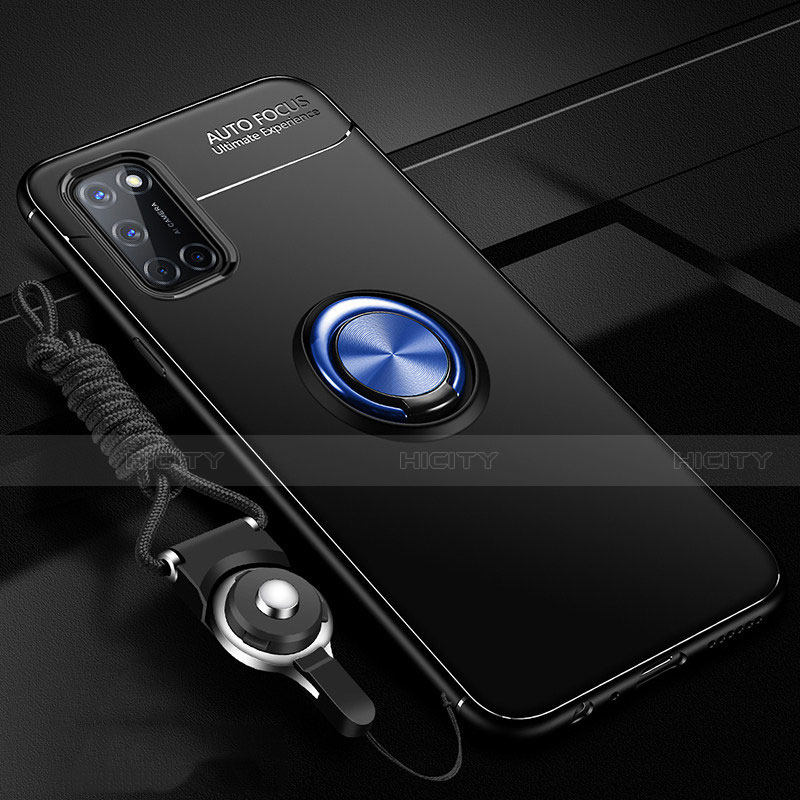 Coque Ultra Fine Silicone Souple Housse Etui avec Support Bague Anneau Aimante Magnetique A02 pour Oppo A92 Bleu et Noir Plus