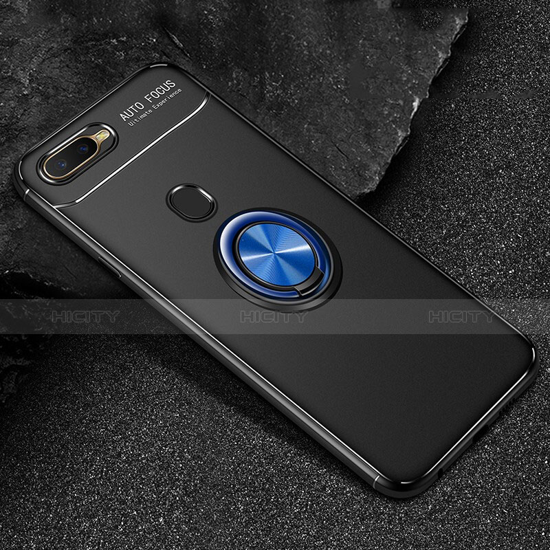 Coque Ultra Fine Silicone Souple Housse Etui avec Support Bague Anneau Aimante Magnetique A02 pour Oppo AX7 Bleu et Noir Plus