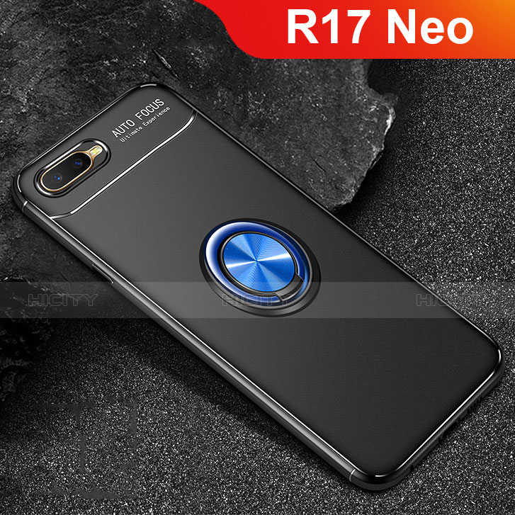 Coque Ultra Fine Silicone Souple Housse Etui avec Support Bague Anneau Aimante Magnetique A02 pour Oppo R17 Neo Bleu et Noir Plus