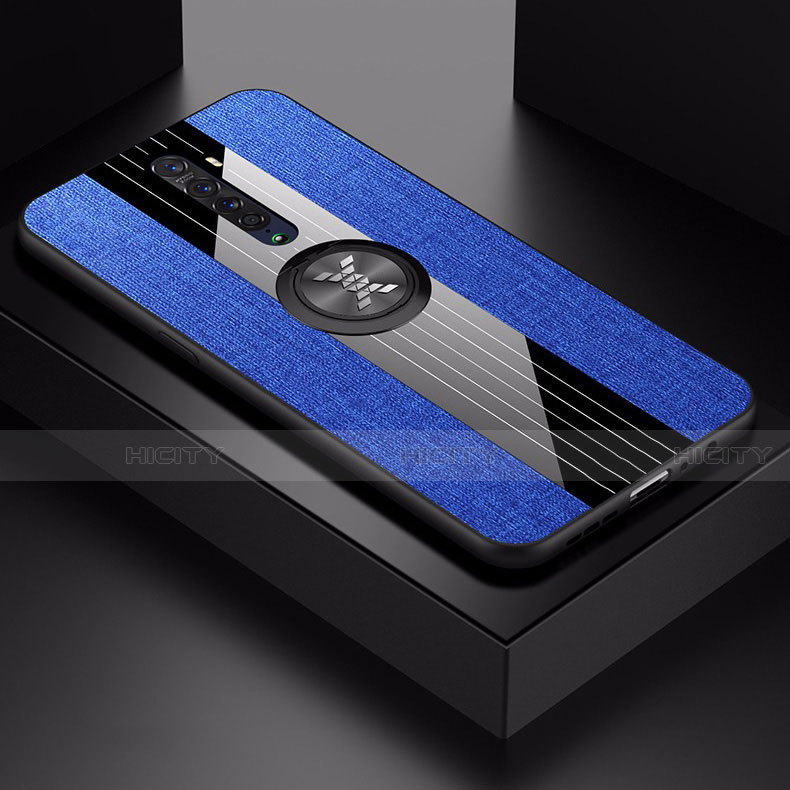 Coque Ultra Fine Silicone Souple Housse Etui avec Support Bague Anneau Aimante Magnetique A02 pour Oppo Reno2 Bleu Plus