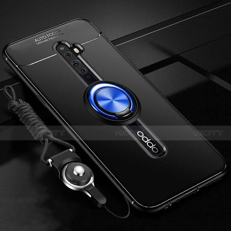 Coque Ultra Fine Silicone Souple Housse Etui avec Support Bague Anneau Aimante Magnetique A02 pour Oppo Reno2 Z Bleu et Noir Plus