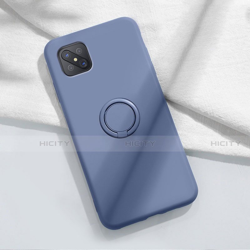 Coque Ultra Fine Silicone Souple Housse Etui avec Support Bague Anneau Aimante Magnetique A02 pour Oppo Reno4 Z 5G Bleu Plus