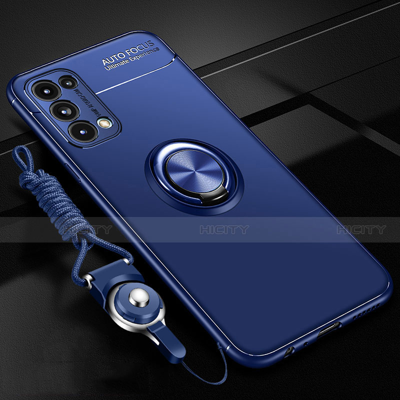 Coque Ultra Fine Silicone Souple Housse Etui avec Support Bague Anneau Aimante Magnetique A02 pour Oppo Reno5 5G Bleu Plus