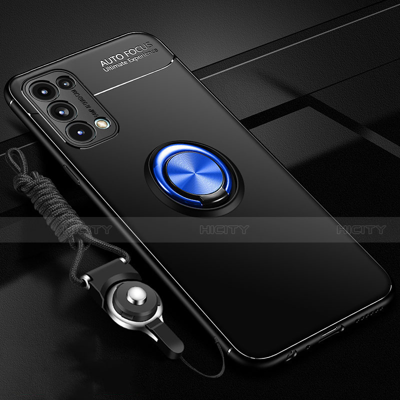 Coque Ultra Fine Silicone Souple Housse Etui avec Support Bague Anneau Aimante Magnetique A02 pour Oppo Reno5 5G Bleu et Noir Plus