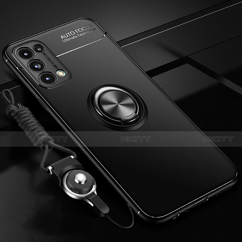 Coque Ultra Fine Silicone Souple Housse Etui avec Support Bague Anneau Aimante Magnetique A02 pour Oppo Reno5 5G Noir Plus