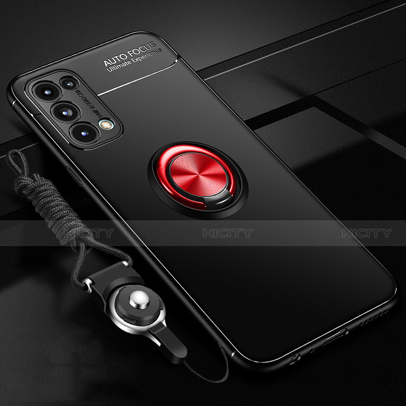 Coque Ultra Fine Silicone Souple Housse Etui avec Support Bague Anneau Aimante Magnetique A02 pour Oppo Reno5 5G Rouge et Noir Plus