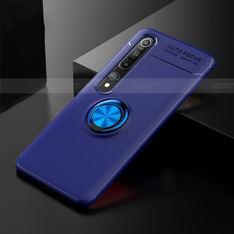 Coque Ultra Fine Silicone Souple Housse Etui avec Support Bague Anneau Aimante Magnetique A02 pour Xiaomi Mi 10 Pro Bleu Plus