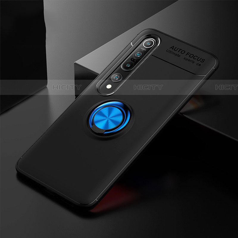 Coque Ultra Fine Silicone Souple Housse Etui avec Support Bague Anneau Aimante Magnetique A02 pour Xiaomi Mi 10 Pro Bleu et Noir Plus