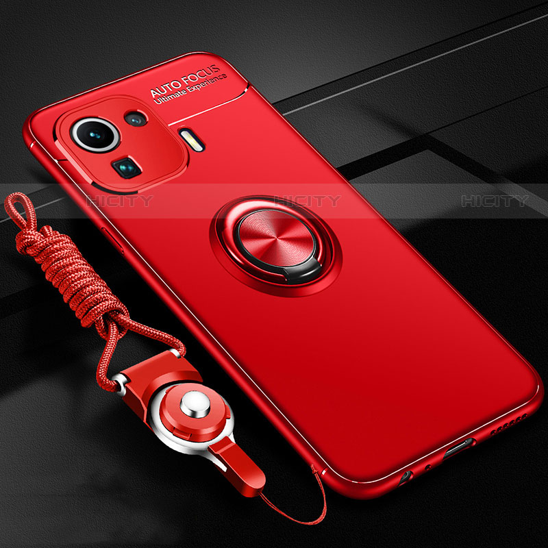 Coque Ultra Fine Silicone Souple Housse Etui avec Support Bague Anneau Aimante Magnetique A02 pour Xiaomi Mi 11 Pro 5G Rouge Plus