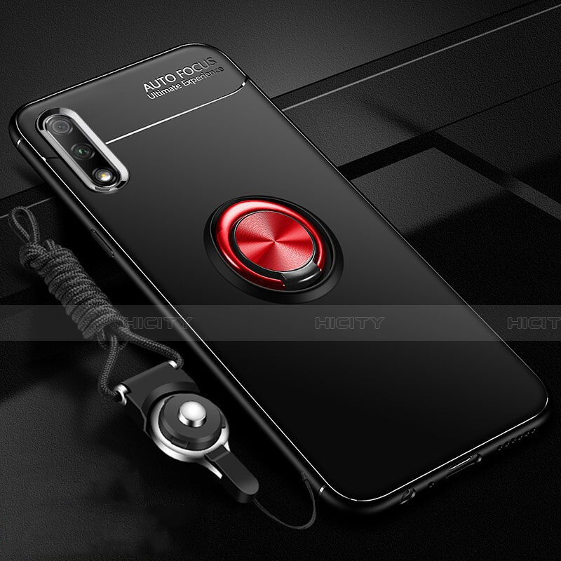 Coque Ultra Fine Silicone Souple Housse Etui avec Support Bague Anneau Aimante Magnetique A03 pour Huawei Honor 9X Rouge et Noir Plus