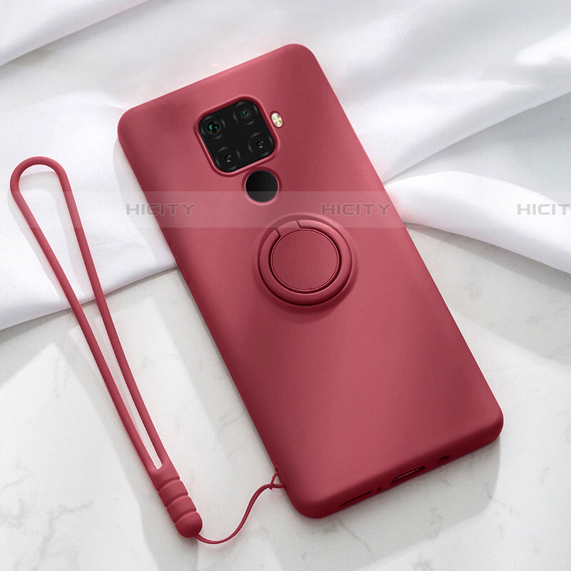 Coque Ultra Fine Silicone Souple Housse Etui avec Support Bague Anneau Aimante Magnetique A03 pour Huawei Nova 5i Pro Vin Rouge Plus