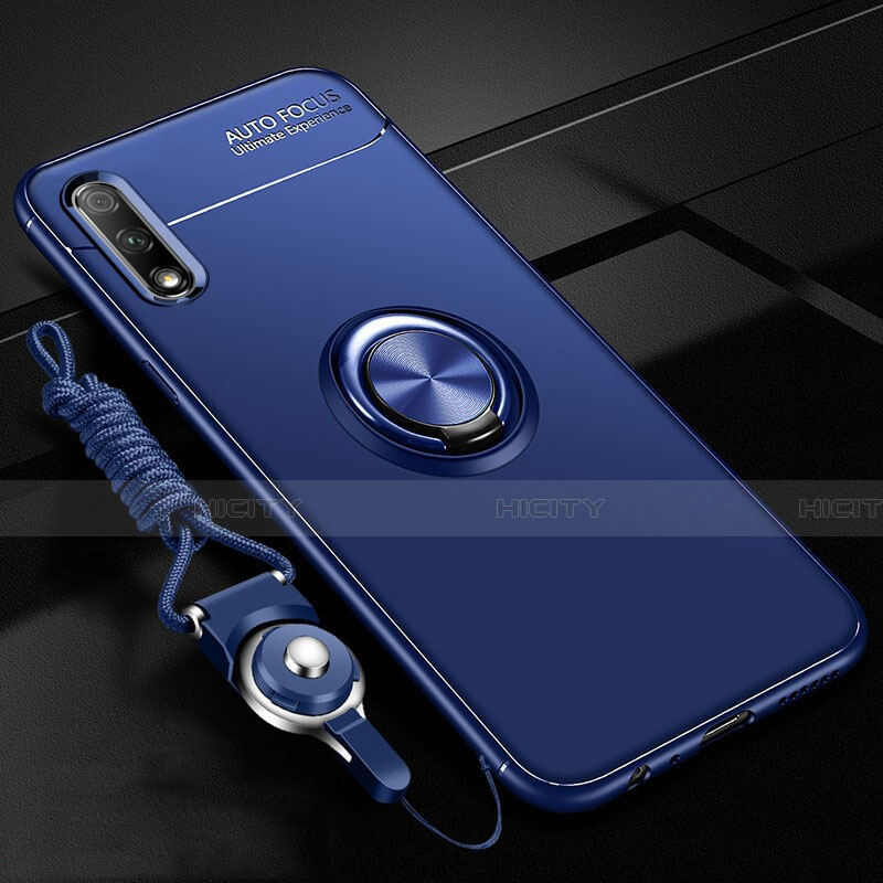 Coque Ultra Fine Silicone Souple Housse Etui avec Support Bague Anneau Aimante Magnetique A03 pour Huawei P Smart Z (2019) Bleu Plus