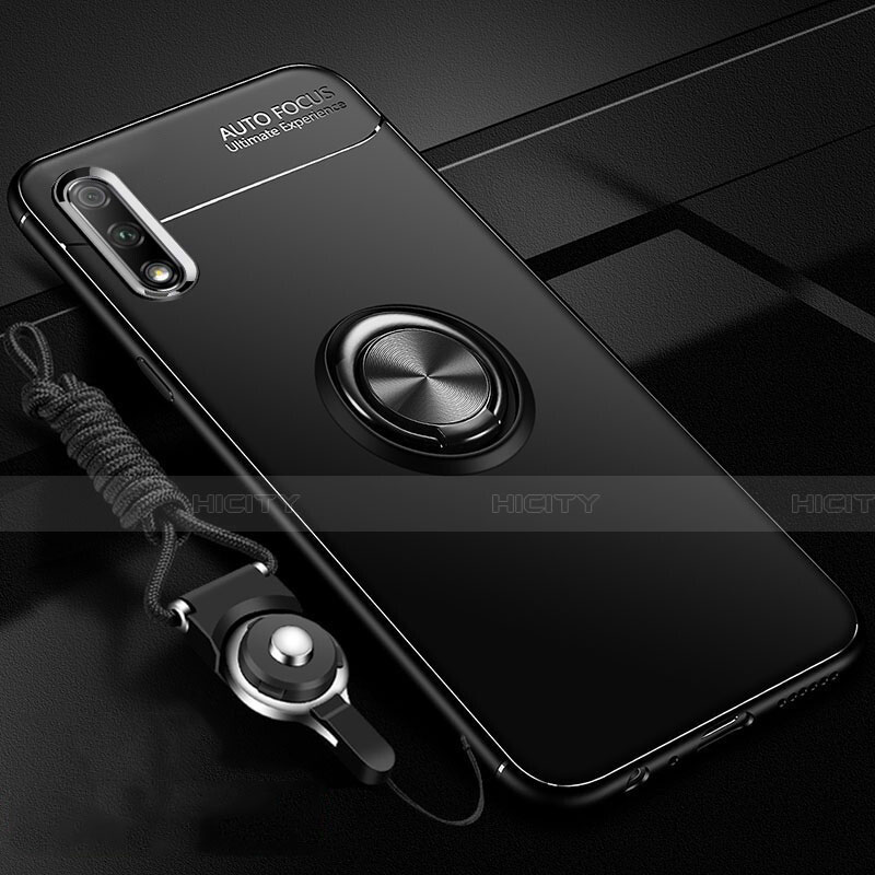 Coque Ultra Fine Silicone Souple Housse Etui avec Support Bague Anneau Aimante Magnetique A03 pour Huawei P Smart Z (2019) Noir Plus