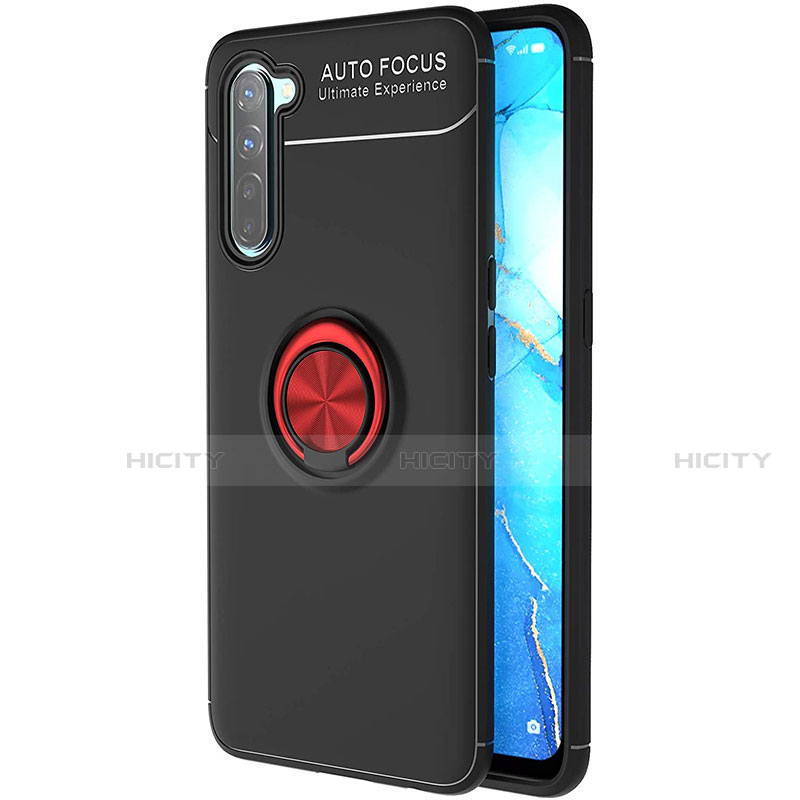 Coque Ultra Fine Silicone Souple Housse Etui avec Support Bague Anneau Aimante Magnetique A03 pour Oppo F15 Rouge et Noir Plus