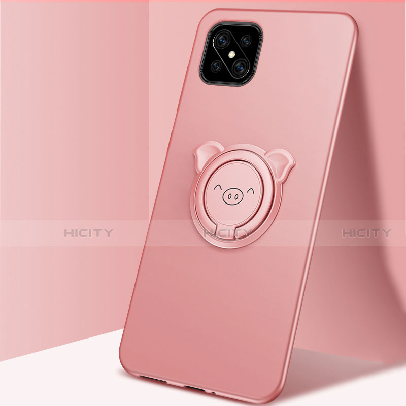 Coque Ultra Fine Silicone Souple Housse Etui avec Support Bague Anneau Aimante Magnetique A03 pour Oppo Reno4 Z 5G Or Rose Plus