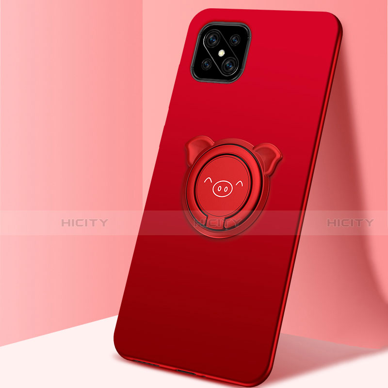 Coque Ultra Fine Silicone Souple Housse Etui avec Support Bague Anneau Aimante Magnetique A03 pour Oppo Reno4 Z 5G Rouge Plus