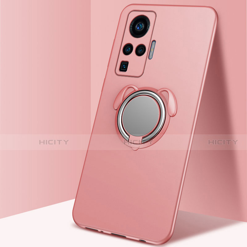 Coque Ultra Fine Silicone Souple Housse Etui avec Support Bague Anneau Aimante Magnetique A03 pour Vivo X50 Pro 5G Or Rose Plus