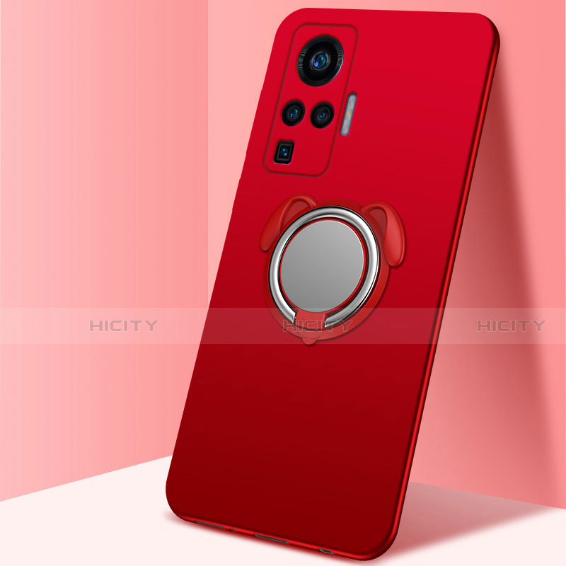 Coque Ultra Fine Silicone Souple Housse Etui avec Support Bague Anneau Aimante Magnetique A03 pour Vivo X50 Pro 5G Rouge Plus