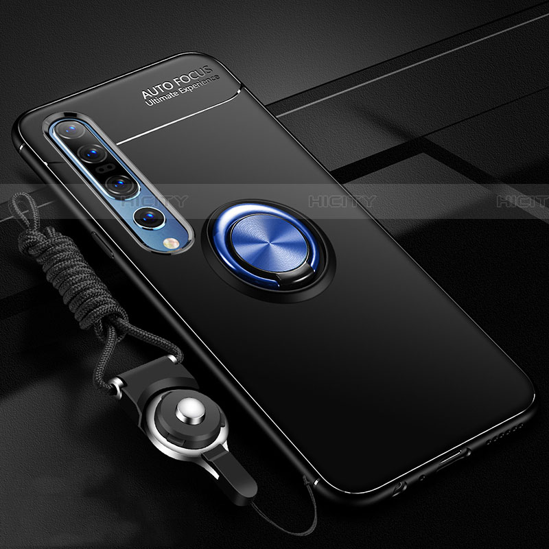 Coque Ultra Fine Silicone Souple Housse Etui avec Support Bague Anneau Aimante Magnetique A03 pour Xiaomi Mi 10 Pro Bleu et Noir Plus