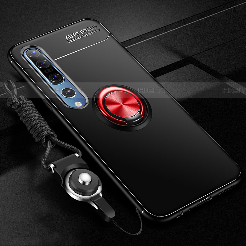 Coque Ultra Fine Silicone Souple Housse Etui avec Support Bague Anneau Aimante Magnetique A03 pour Xiaomi Mi 10 Pro Rouge et Noir Plus