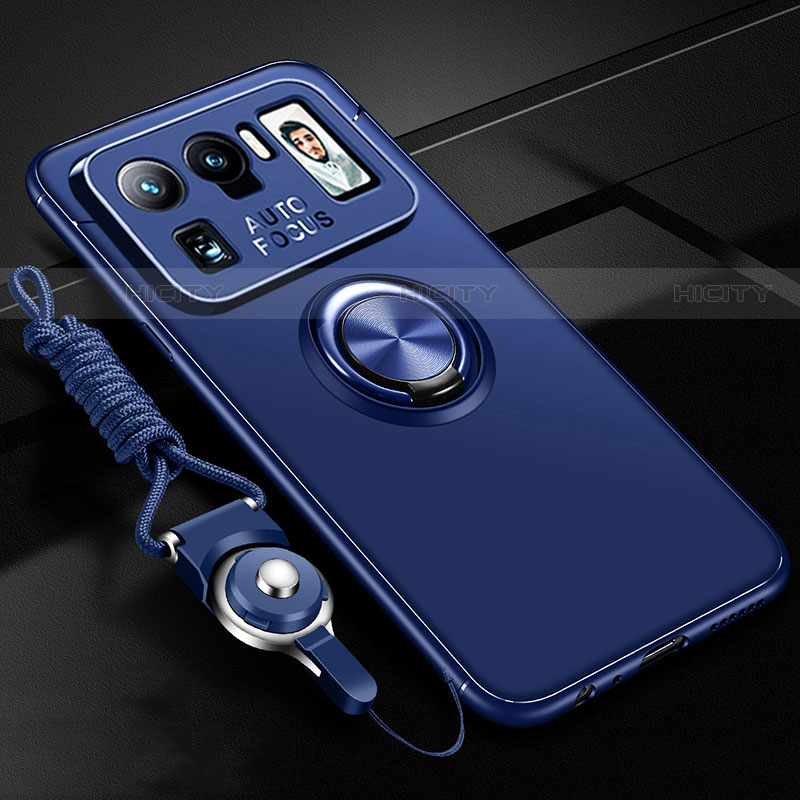 Coque Ultra Fine Silicone Souple Housse Etui avec Support Bague Anneau Aimante Magnetique A03 pour Xiaomi Mi 11 Ultra 5G Bleu Plus