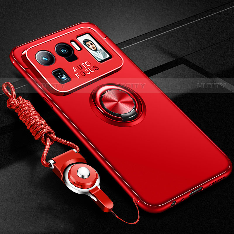 Coque Ultra Fine Silicone Souple Housse Etui avec Support Bague Anneau Aimante Magnetique A03 pour Xiaomi Mi 11 Ultra 5G Rouge Plus