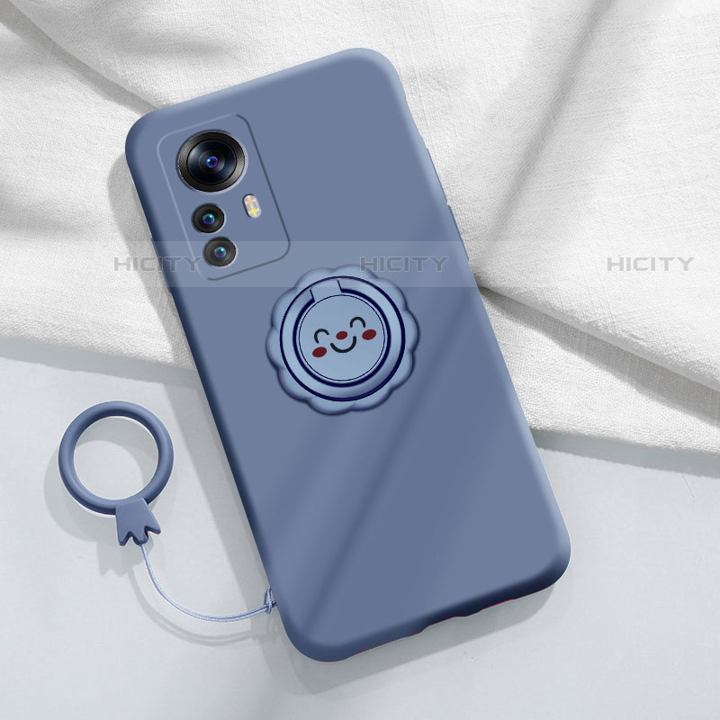 Coque Ultra Fine Silicone Souple Housse Etui avec Support Bague Anneau Aimante Magnetique A03 pour Xiaomi Mi 12 Pro 5G Gris Lavende Plus