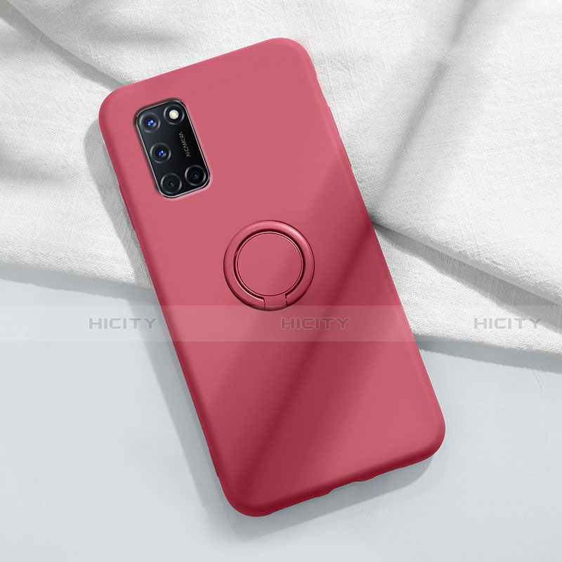 Coque Ultra Fine Silicone Souple Housse Etui avec Support Bague Anneau Aimante Magnetique A04 pour Oppo A52 Vin Rouge Plus