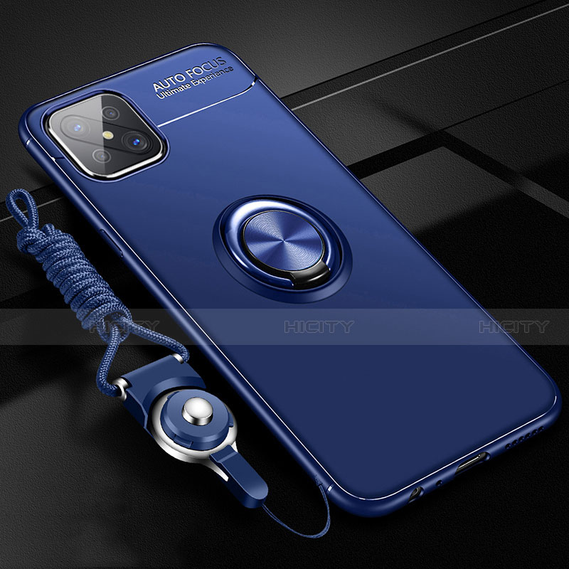 Coque Ultra Fine Silicone Souple Housse Etui avec Support Bague Anneau Aimante Magnetique A04 pour Oppo Reno4 Z 5G Bleu Plus