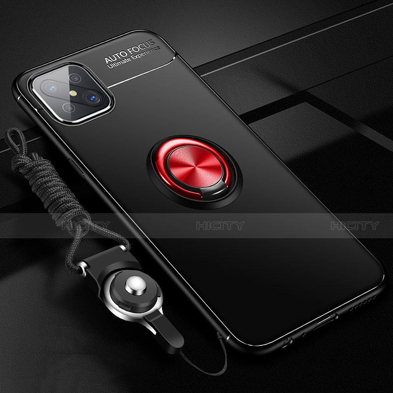 Coque Ultra Fine Silicone Souple Housse Etui avec Support Bague Anneau Aimante Magnetique A04 pour Oppo Reno4 Z 5G Rouge et Noir Plus