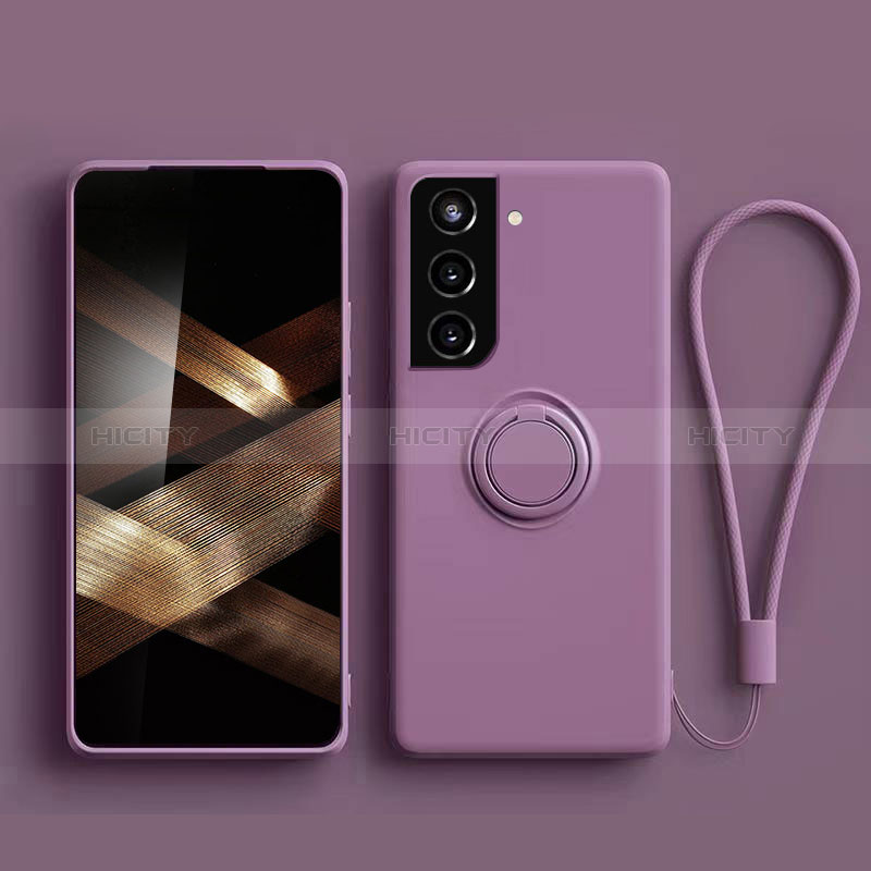 Coque Ultra Fine Silicone Souple Housse Etui avec Support Bague Anneau Aimante Magnetique A04 pour Samsung Galaxy S24 5G Violet Plus