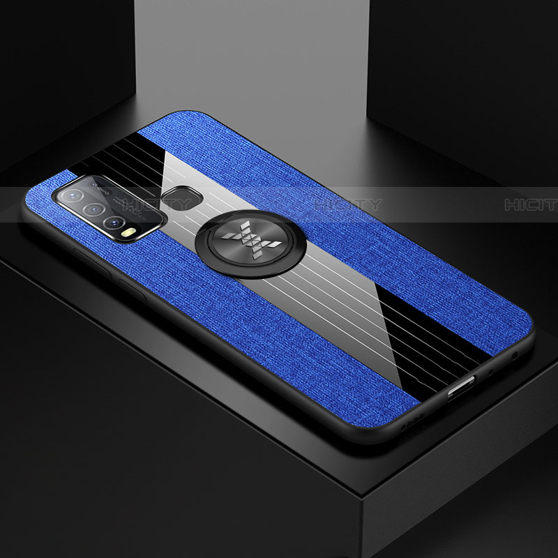 Coque Ultra Fine Silicone Souple Housse Etui avec Support Bague Anneau Aimante Magnetique A04 pour Vivo Y50 Bleu Plus