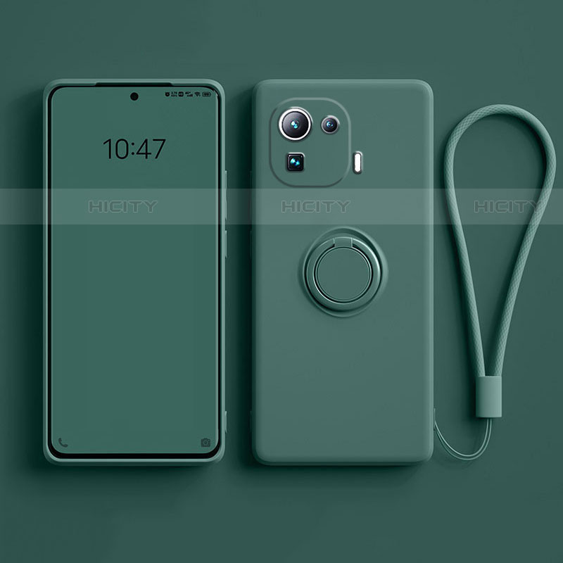 Coque Ultra Fine Silicone Souple Housse Etui avec Support Bague Anneau Aimante Magnetique A04 pour Xiaomi Mi 11 Pro 5G Vert Plus