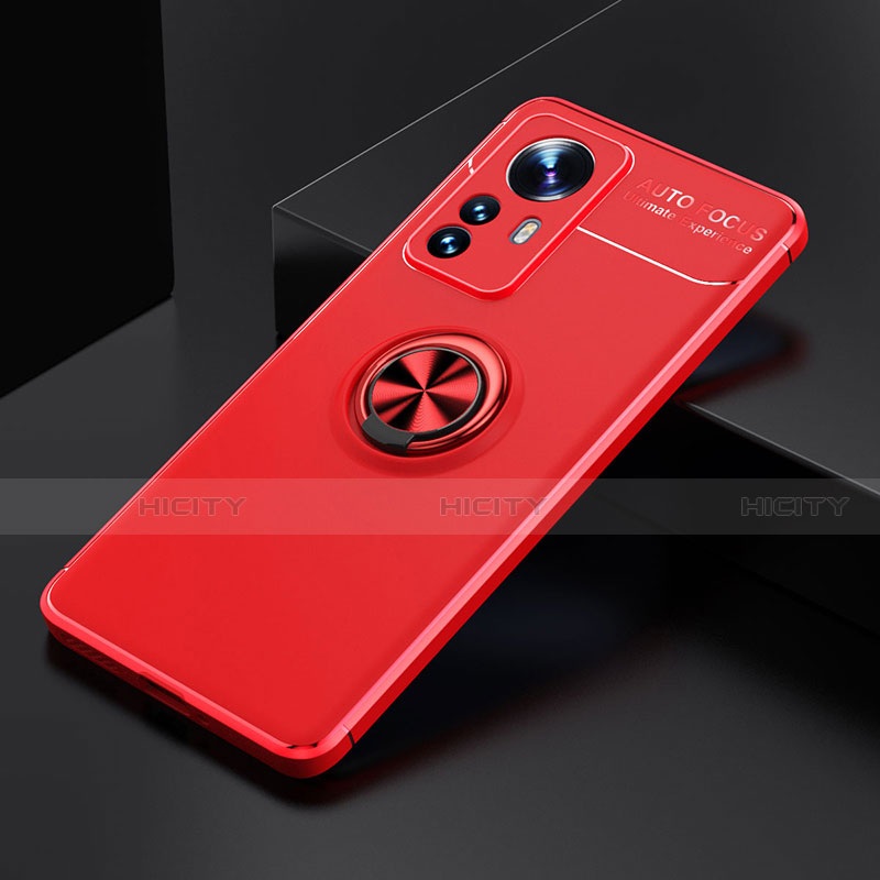 Coque Ultra Fine Silicone Souple Housse Etui avec Support Bague Anneau Aimante Magnetique A04 pour Xiaomi Mi 12 5G Rouge Plus