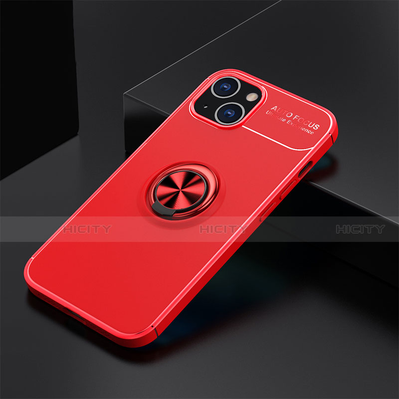 Coque Ultra Fine Silicone Souple Housse Etui avec Support Bague Anneau Aimante Magnetique A05 pour Apple iPhone 13 Mini Rouge Plus