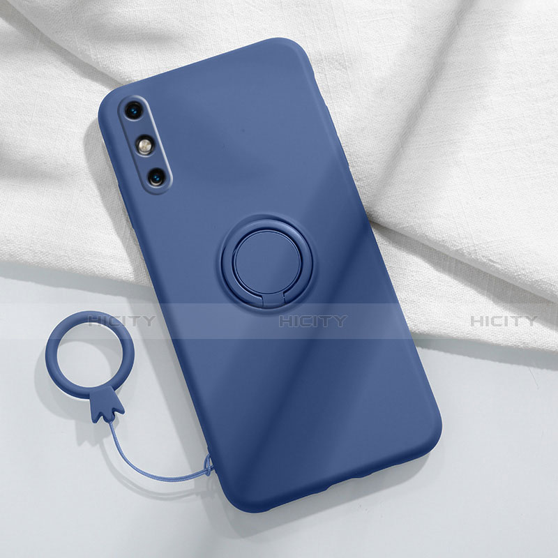 Coque Ultra Fine Silicone Souple Housse Etui avec Support Bague Anneau Aimante Magnetique A05 pour Huawei Enjoy 10e Bleu Plus