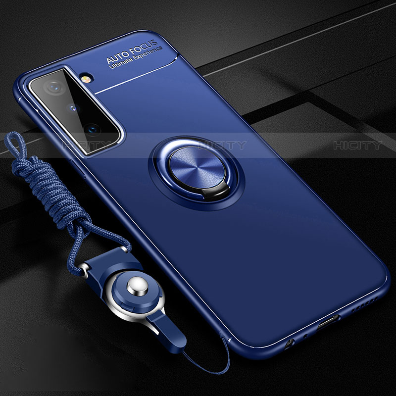 Coque Ultra Fine Silicone Souple Housse Etui avec Support Bague Anneau Aimante Magnetique A05 pour Samsung Galaxy S21 5G Bleu Plus