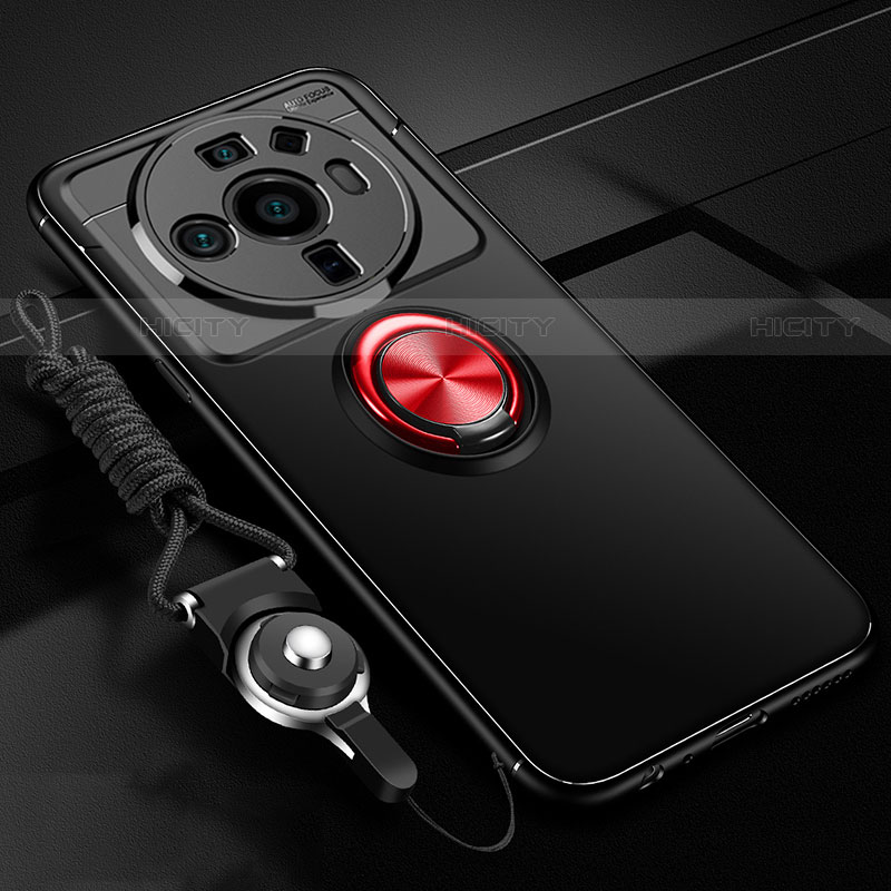 Coque Ultra Fine Silicone Souple Housse Etui avec Support Bague Anneau Aimante Magnetique A05 pour Xiaomi Mi 12 Ultra 5G Rouge et Noir Plus