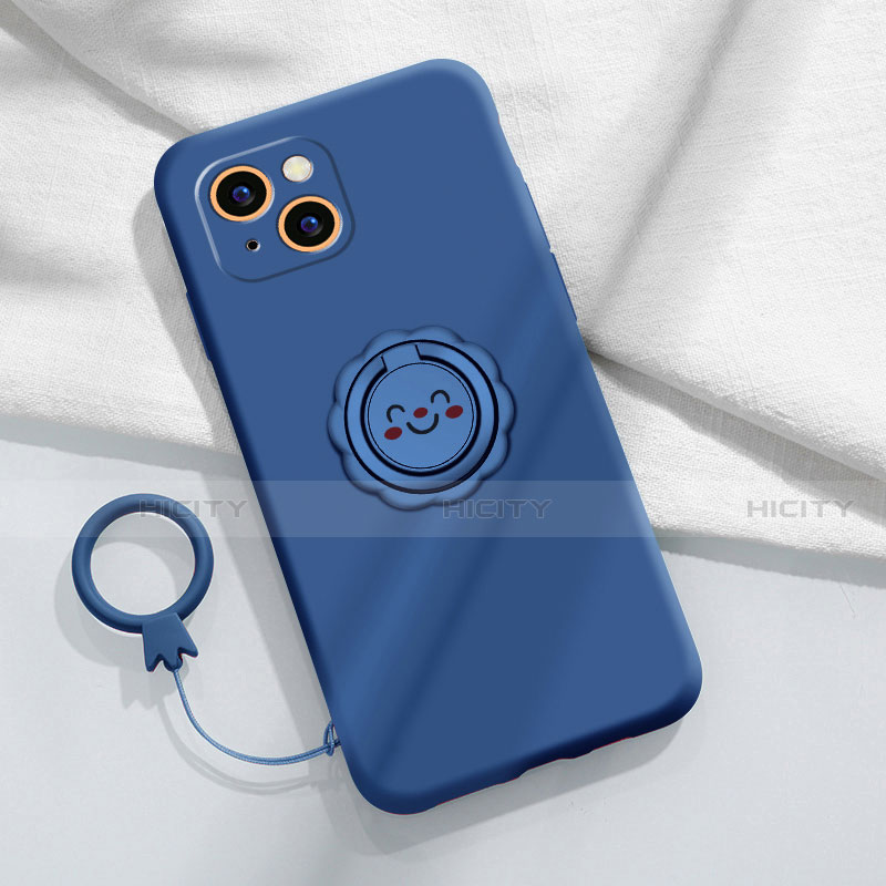 Coque Ultra Fine Silicone Souple Housse Etui avec Support Bague Anneau Aimante Magnetique A06 pour Apple iPhone 13 Mini Bleu Plus