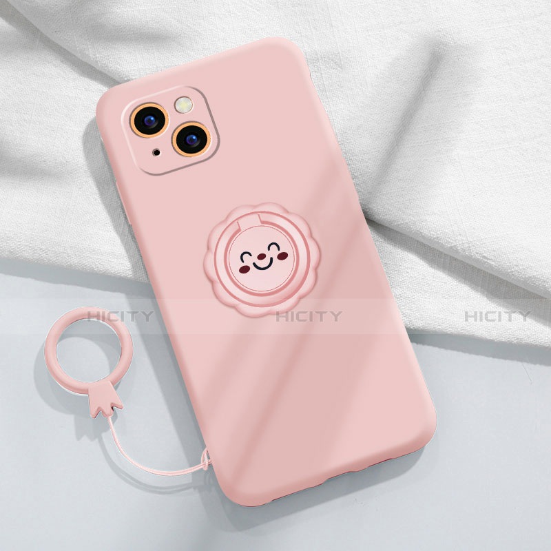 Coque Ultra Fine Silicone Souple Housse Etui avec Support Bague Anneau Aimante Magnetique A06 pour Apple iPhone 13 Mini Rose Plus